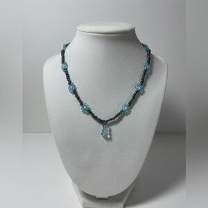 Celestial Blue & Hematite Y2K Floral Choker‎ | Handcrafted Aesthetic Statement